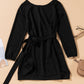 Boat Neck Belted Long Sleeve Dress