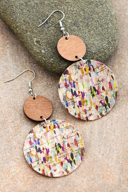 Multicolor Printed Cork Earrings